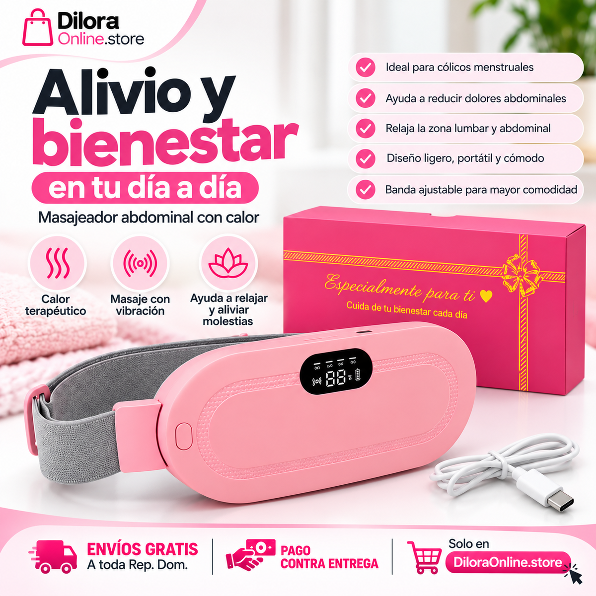 Cinturón Térmico Masajeador con Vibración 🌸 | Alivio Instantáneo