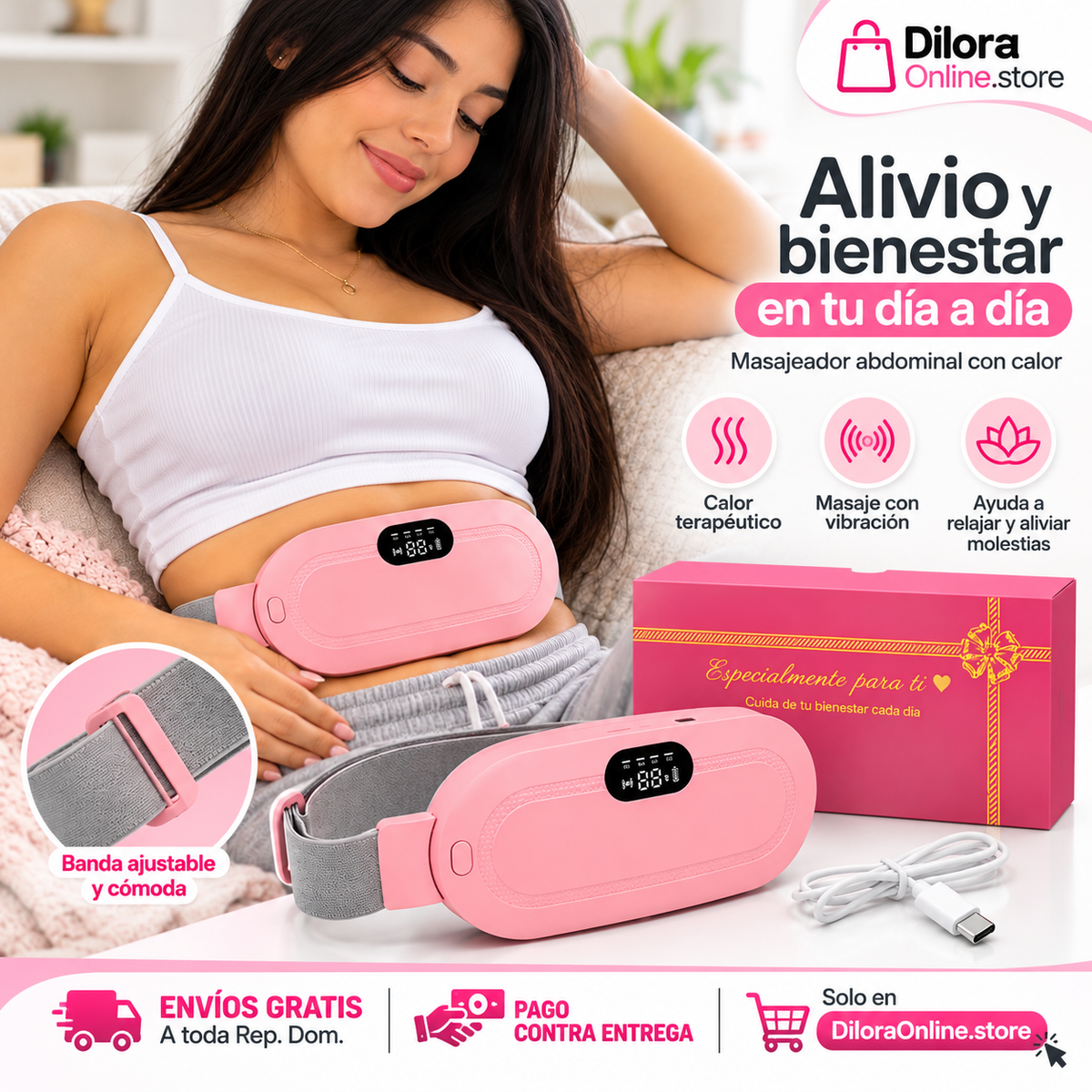 Cinturón Térmico Masajeador con Vibración 🌸 | Alivio Instantáneo