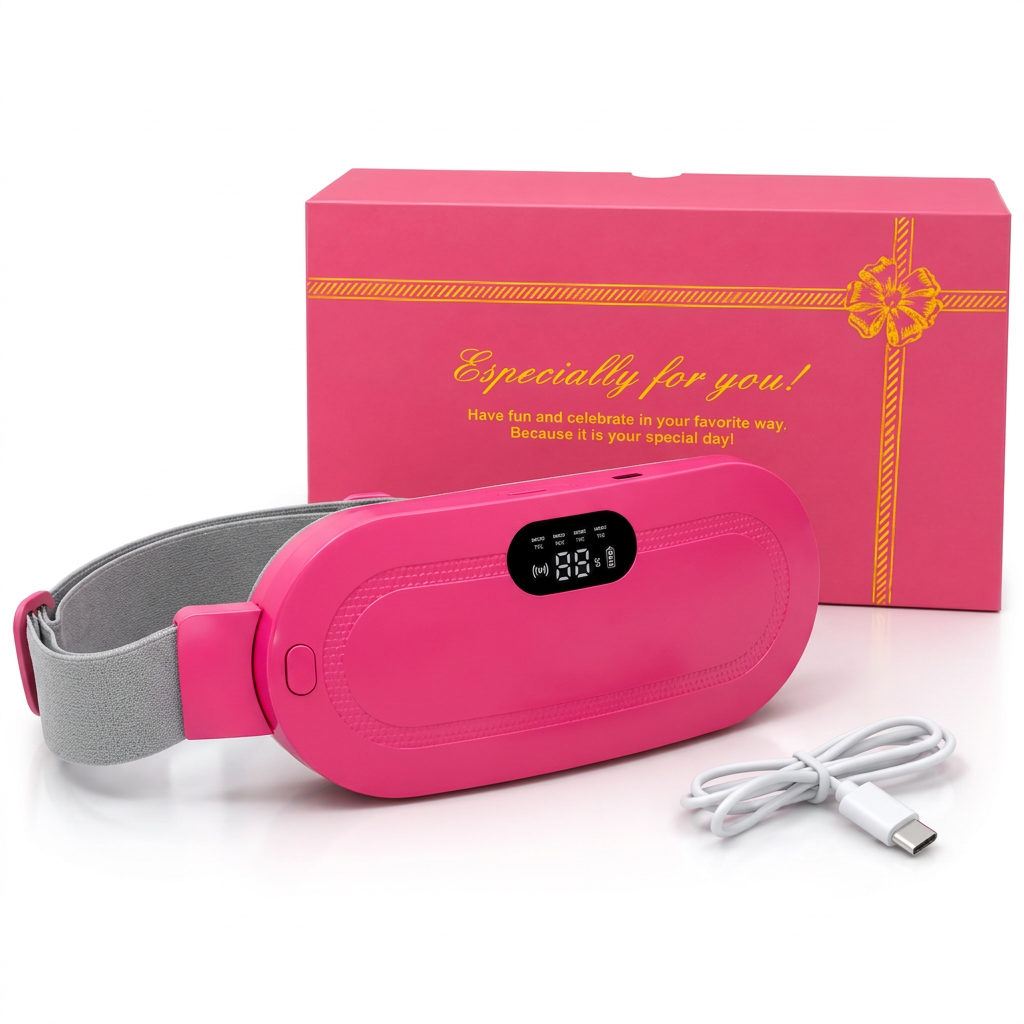 Cinturón Térmico Masajeador Rosa con pantalla LED y caja de regalo