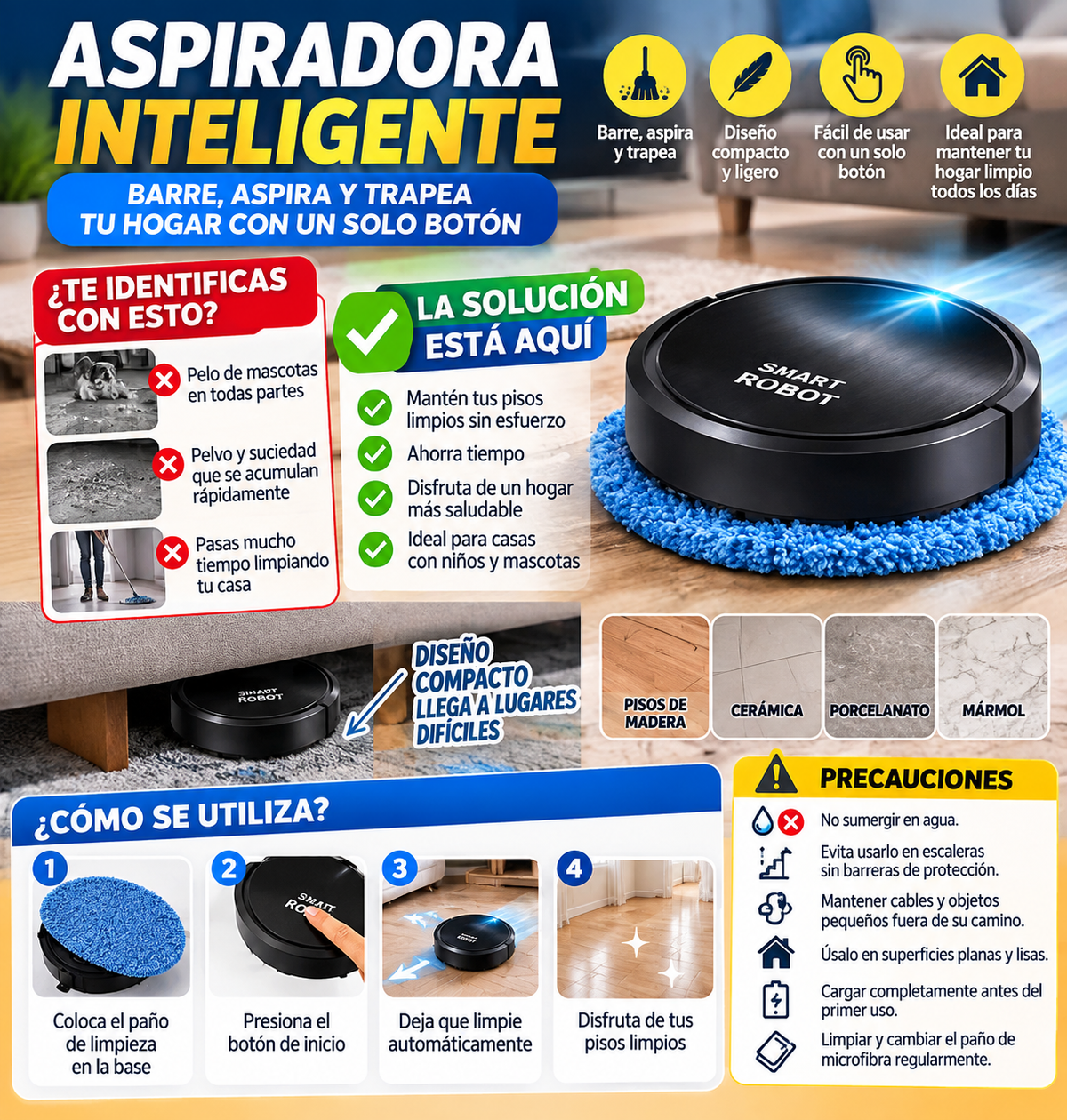 Aspiradora Inteligente Smart Robot - Infografía completa